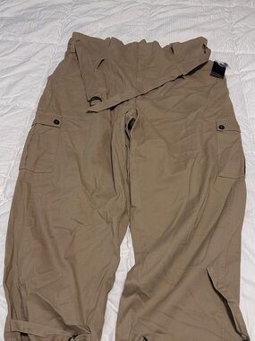 Women’s Cargo Paperbag Waist Pants in Khaki - Belted Utility Style